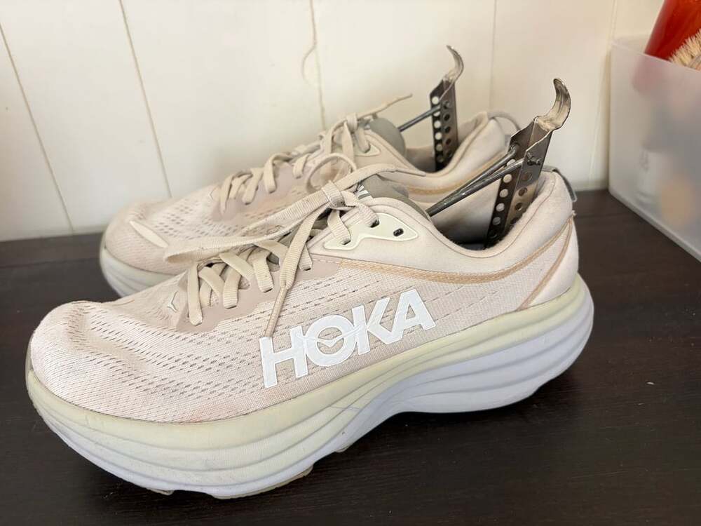 Hoka womens Bondi 8 Running Shoes, Oat Milk/Barley, US 8.5 D